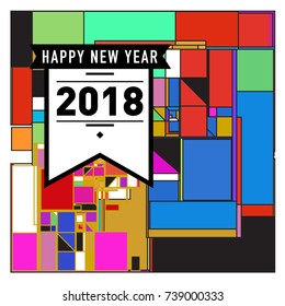 Happy New Year Card with Colorful abstract design. Vector elements for calendar and greeting card.