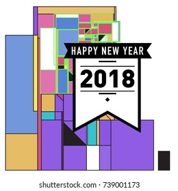 Happy New Year Card with Colorful abstract design. Vector elements for calendar and greeting card.