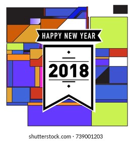 Happy New Year Card with Colorful abstract design. Vector elements for calendar and greeting card.
