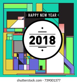 Happy New Year Card with Colorful abstract design. Vector elements for calendar and greeting card.