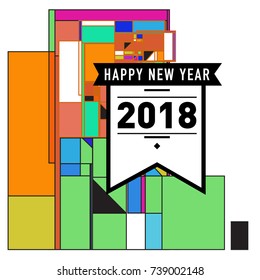 Happy New Year Card with Colorful abstract design. Vector elements for calendar and greeting card.
