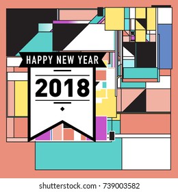 Happy New Year Card with Colorful abstract design. Vector elements for calendar and greeting card.