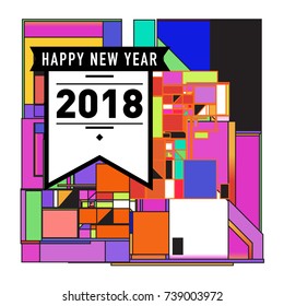 Happy New Year Card with Colorful abstract design. Vector elements for calendar and greeting card.