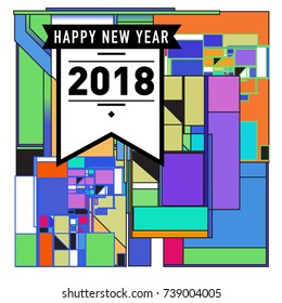 Happy New Year Card with Colorful abstract design. Vector elements for calendar and greeting card.