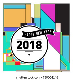 Happy New Year Card with Colorful abstract design. Vector elements for calendar and greeting card.