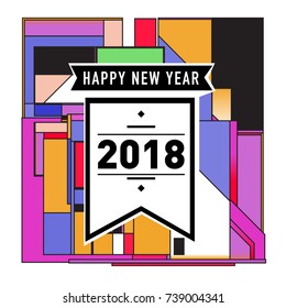 Happy New Year Card with Colorful abstract design. Vector elements for calendar and greeting card.