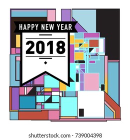 Happy New Year Card with Colorful abstract design. Vector elements for calendar and greeting card.