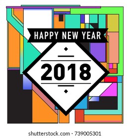 Happy New Year Card with Colorful abstract design. Vector elements for calendar and greeting card.