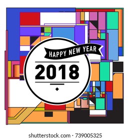 Happy New Year Card with Colorful abstract design. Vector elements for calendar and greeting card.