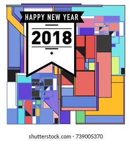Happy New Year Card with Colorful abstract design. Vector elements for calendar and greeting card.