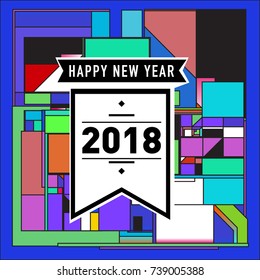 Happy New Year Card with Colorful abstract design. Vector elements for calendar and greeting card.