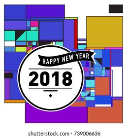 Happy New Year Card with Colorful abstract design. Vector elements for calendar and greeting card.