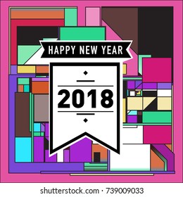 Happy New Year Card with Colorful abstract design. Vector elements for calendar and greeting card.