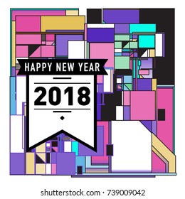 Happy New Year Card with Colorful abstract design. Vector elements for calendar and greeting card.