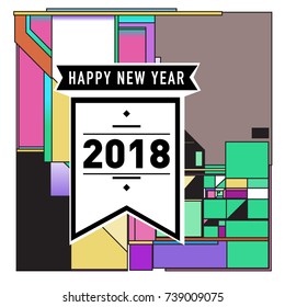 Happy New Year Card with Colorful abstract design. Vector elements for calendar and greeting card.