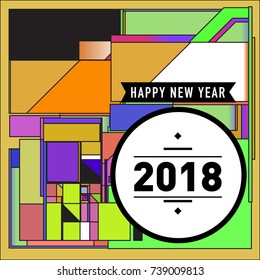 Happy New Year Card with Colorful abstract design. Vector elements for calendar and greeting card.