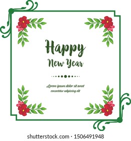 Happy new year card, with cute pink wreath frame. Vector
