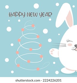Happy new year card with cute bunny