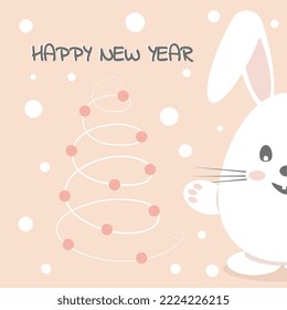 Happy new year card with cute bunny