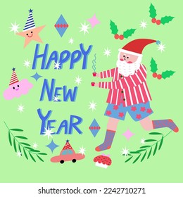 happy new year card cute cartoon 