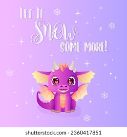 a happy new year card with a cute dragon. Vector illustration 