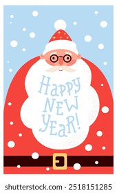 Happy new year card. Cute Santa Claus. Vector illustration. Christmas holiday vertical poster