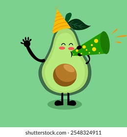 Happy new year card, Cute Avocado new year's eve celebration illustration