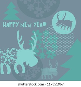 Happy new year card with deer