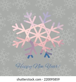 Happy New Year card design with Christmas tree. Perfect as invitation or announcement. Vector background with Snowflakes