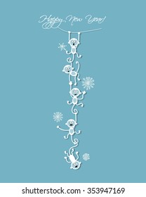Happy new year card design with funny monkeys. Vector illustration