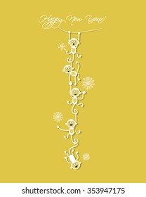 Happy new year card design with funny monkeys. Vector illustration