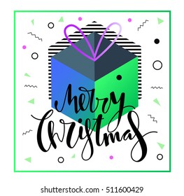 Happy New Year card design. Vector illustration. Holiday postcard with calligraphic text. Lettering on flat abstract background. 2017