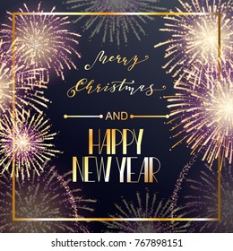 Happy New Year Card with Fireworks Vector illustration
