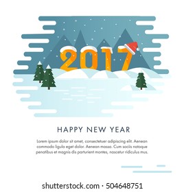 happy New Year. New Year card. Flat style. landscape with snow-covered figures 2017