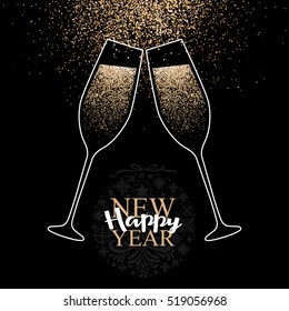 Happy New Year Card With Glasses Of Champagne. Vector Illustration Eps 10 Format