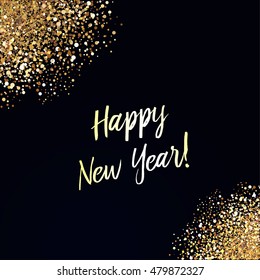 Happy New Year card with glittering background and gold dust