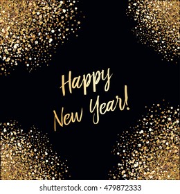 Happy New Year card with glittering background and gold dust