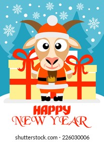 Happy New Year card with goat santa claus