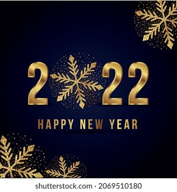 happy new year card with gold snowflakes. vector illustration