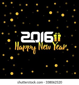 Happy new year card. Gold template over black background with golden dots. Happy new year 2016. Template for your design. Vector illustration.