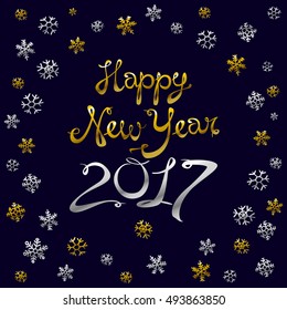 Happy new year card. Gold template over black background with golden sparks. 2017. design. Vector illustration. art