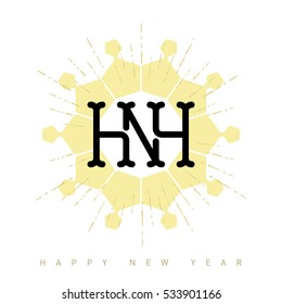 Happy New Year Card with gold snowflake and lettering. Vector illustration with Palindrome