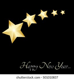 Happy new year card  with golden stars over black background .Vector illustration.