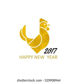 Happy New Year card. Golden rooster icon. Zodiac symbol of 2017. Vector illustration. EPS 8.