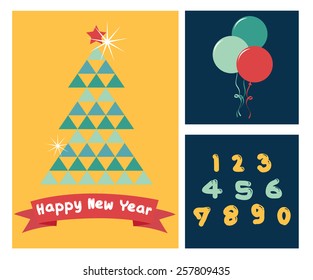 Happy New Year card, with graphic christmas tree and text number