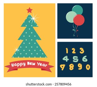 Happy New Year card, with graphic christmas tree and text number