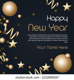 Happy new year card with greeting inscription. Simple minimalist new year banner design.