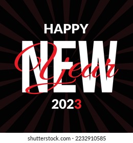 Happy new year card with greeting inscription. Simple minimalist new year banner design.