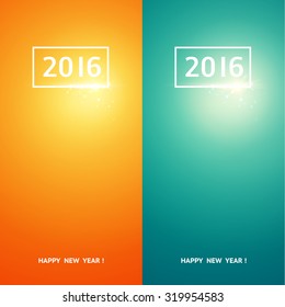 Happy new year card. Greeting card design template set. Merry christmas card over orange and green background with white digits. Vector illustration.