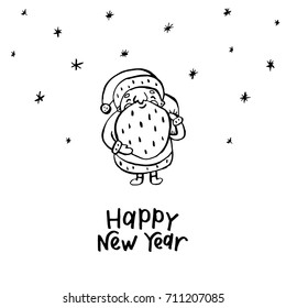 Happy New Year card with hand drawn lettering.Vector illustration.